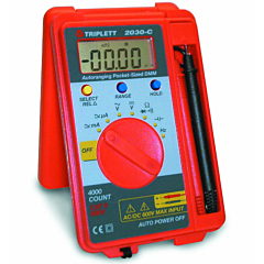 Triplett 2030-C Pocket-sized Digital Multimeter - 600 AC/DCV, 400 AC/DCmA, Res, Cap, Freq, Cont & Diode